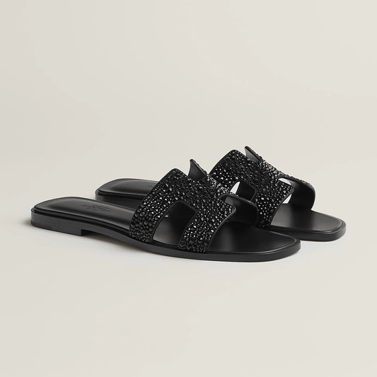 Hermès - Sandales Oran Noir avec Strass