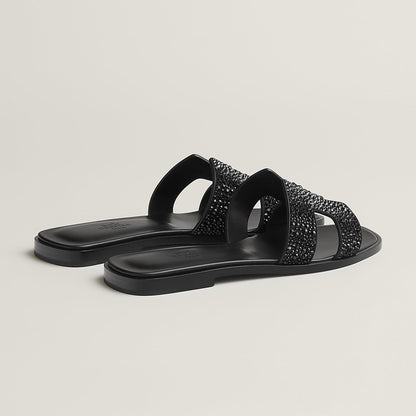 Hermès - Sandales Oran Noir avec Strass