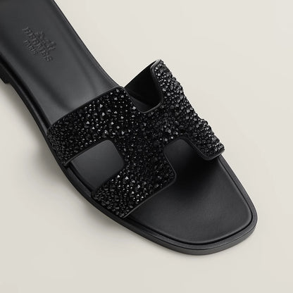 Hermès - Sandales Oran Noir avec Strass