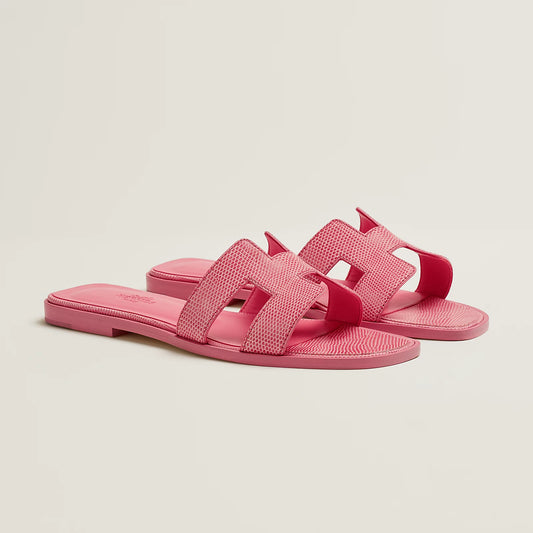 Hermès - Sandales Oran Rose Jaipur en Lézard