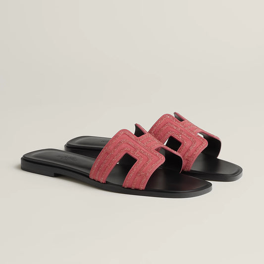 Hermès - Sandales Oran Rose Amarante avec Strass