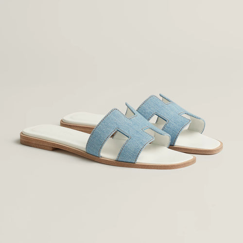 Hermès - Sandales Oran Bleu Clair en Denim
