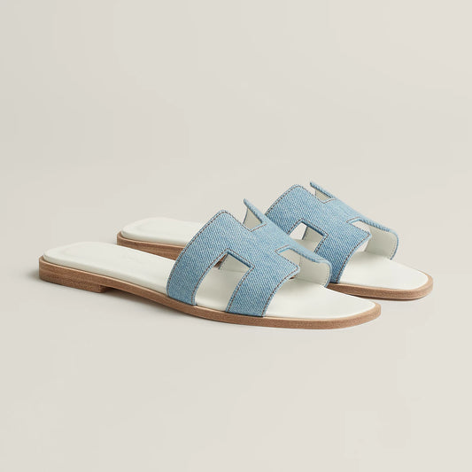 Hermès - Sandales Oran Bleu Clair en Denim