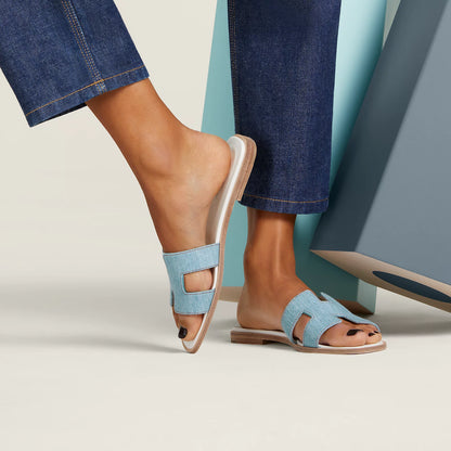 Hermès - Sandales Oran Bleu Clair en Denim