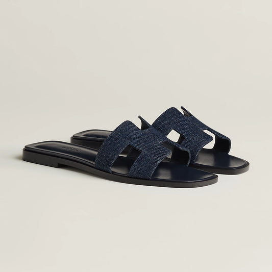 Hermès - Sandales Oran Bleu Brut en Denim