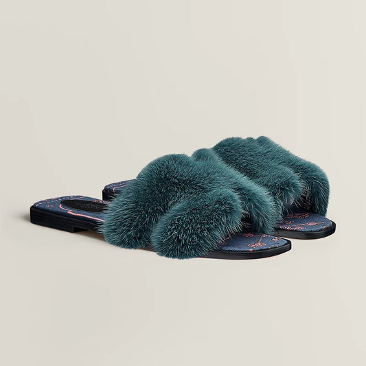 Hermès - Sandales Oran Bleu en Laine (ÉDITION LIMITÉE)