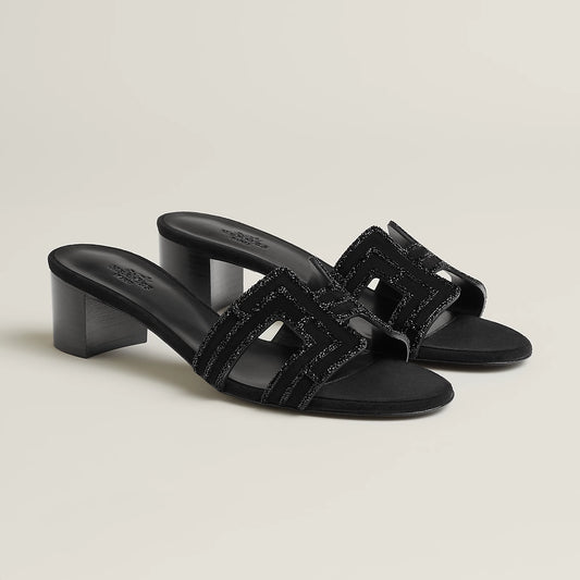 Hermès - Sandales Oasis Noir avec Strass