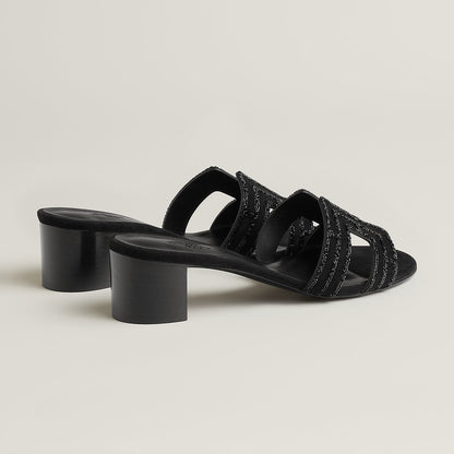 Hermès - Sandales Oasis Noir avec Strass