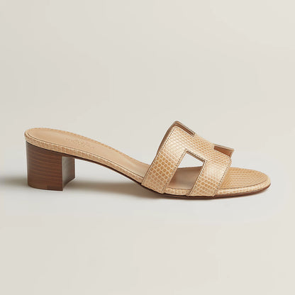 Hermès - Sandales Oasis Beige Natura en Lézard
