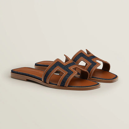 Hermès - Sandales Oran Bleu Brut / Gold