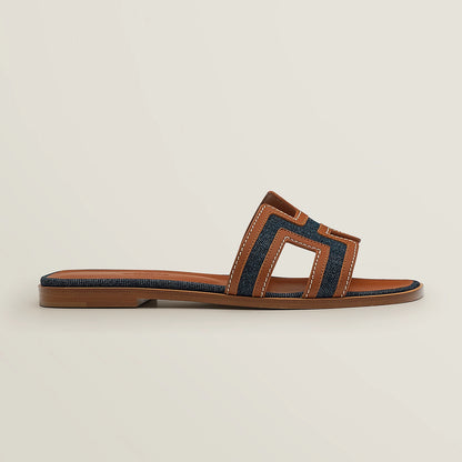 Hermès - Sandales Oran Bleu Brut / Gold