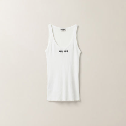 Miu Miu - Débardeur en tricot de coton Blanc