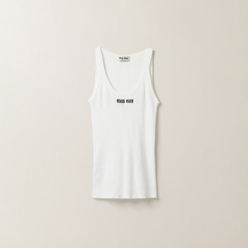 Miu Miu - Débardeur en tricot de coton Blanc
