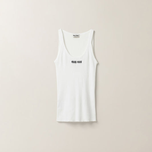 Miu Miu - Débardeur en tricot de coton Blanc