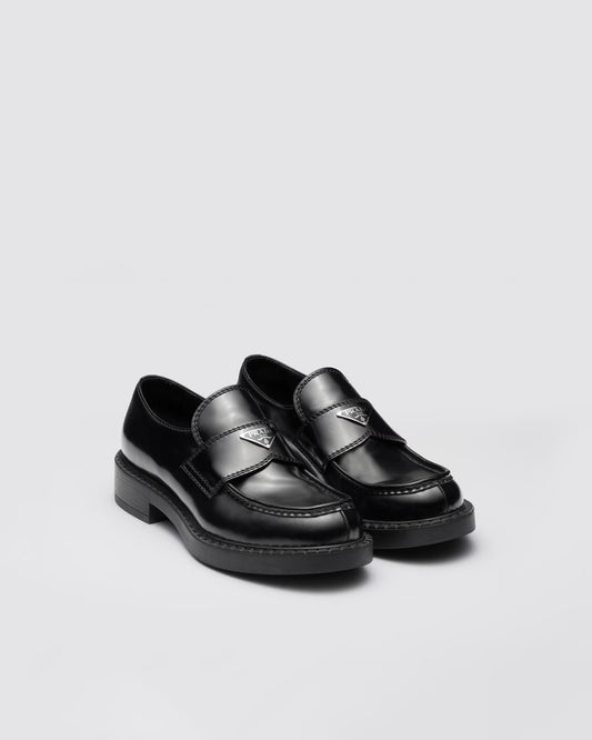Prada - Mocassins Chocolate en cuir brossé Noir