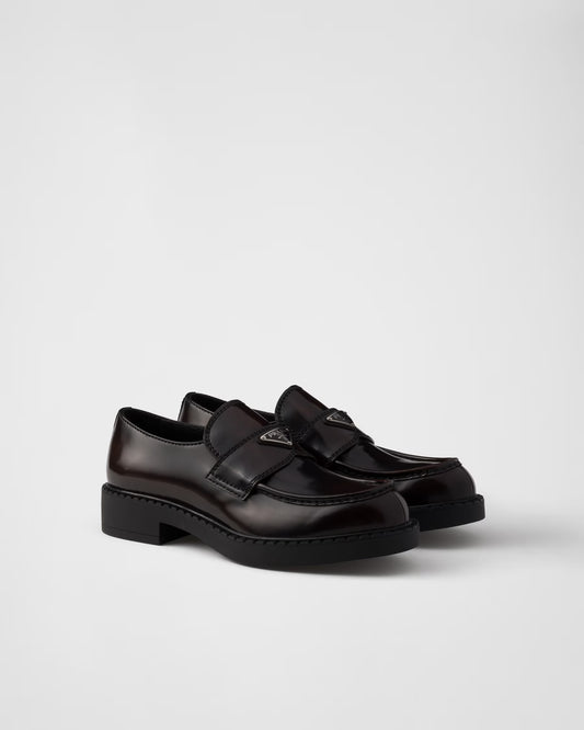 Prada - Mocassins Chocolate en cuir brossé Terre De Sienne