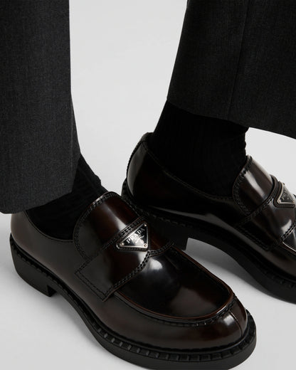 Prada - Mocassins Chocolate en cuir brossé Terre De Sienne