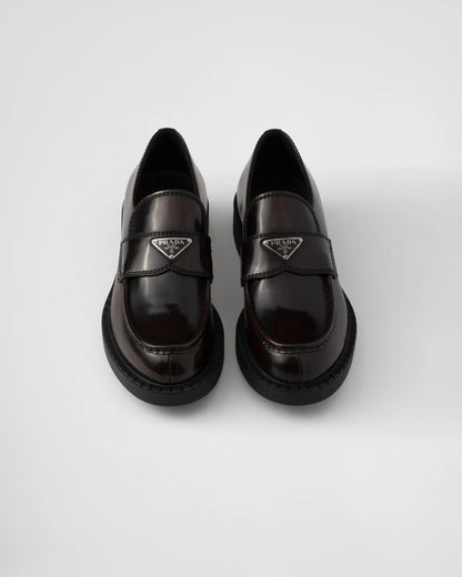 Prada - Mocassins Chocolate en cuir brossé Terre De Sienne
