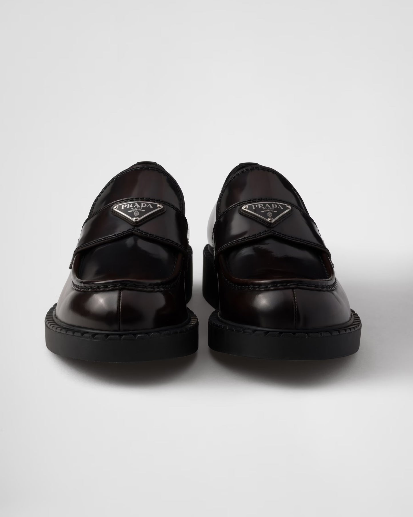 Prada - Mocassins Chocolate en cuir brossé Terre De Sienne