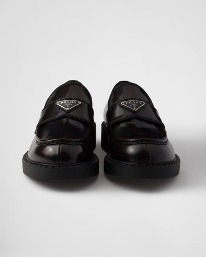 Prada - Mocassins Chocolate en cuir brossé Terre De Sienne
