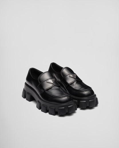 Prada - Mocassins Monolith en cuir brossé Noir