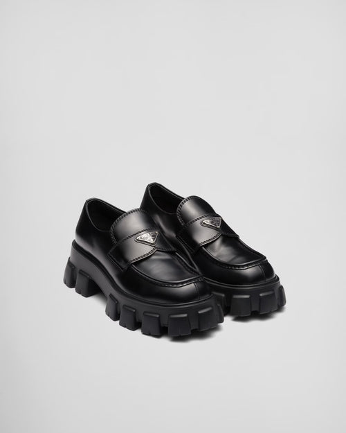Prada - Mocassins Monolith en cuir brossé Noir