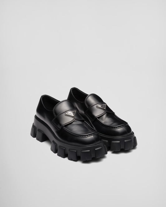 Prada - Mocassins Monolith en cuir brossé Noir