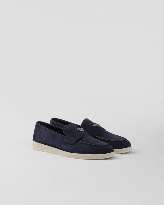 Prada - Mocassins en veau velours Bleu