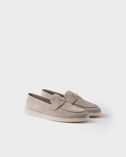 Prada - Mocassins en veau velours Gris Nuage