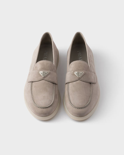 Prada - Mocassins en veau velours Gris Nuage