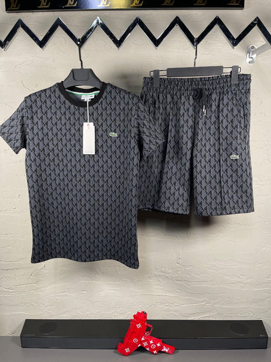 LACOSTE - Ensemble T-shirt + Short Gris/Noir