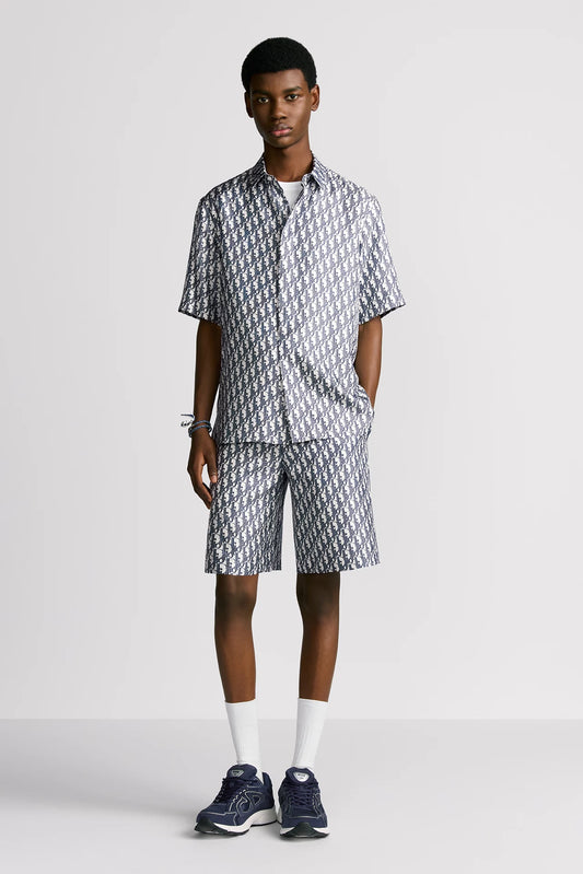 Dior - Ensemble SHORT + CHEMISE Dior Oblique Blanc et Bleu marine