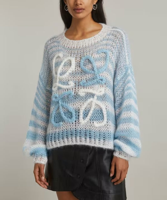 Loewe - Pull Anagram rayé Bleu clair / Blanc