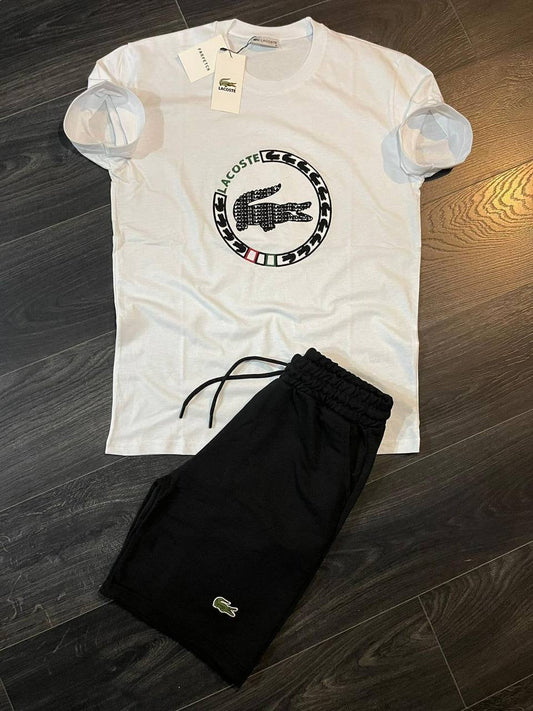 Lacoste - Ensemble T-shirt + Short avec logo Blanc/Noir