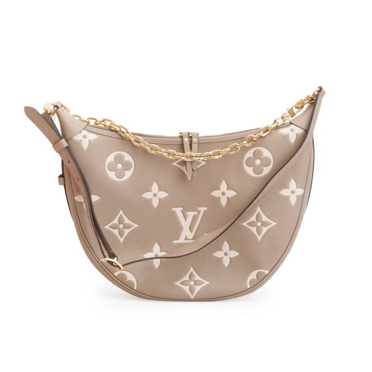 Louis Vuitton 2024 Dove Grey/Creme Bicolor Monogram Empreinte Leather Loop Hobo Bag w/ Straps & Receipt