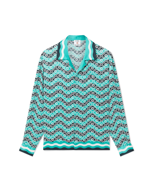 Monogram Wave Long Sleeve Silk Shirt
