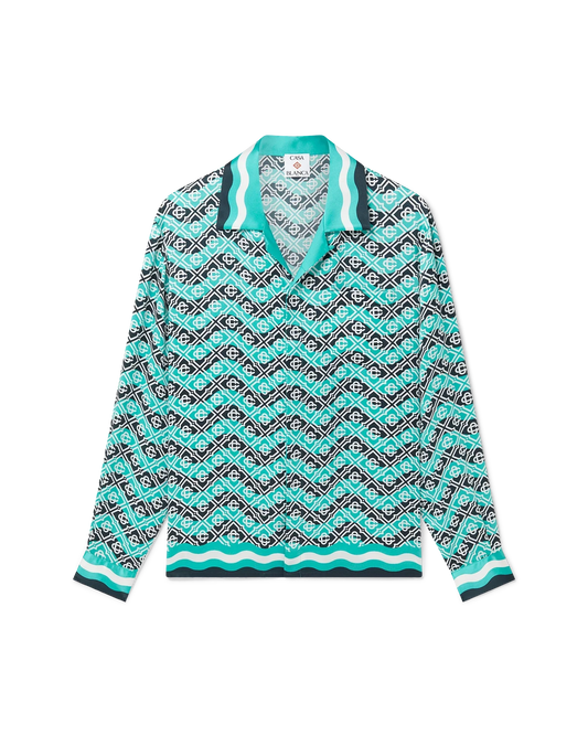 Monogram Wave Long Sleeve Silk Shirt