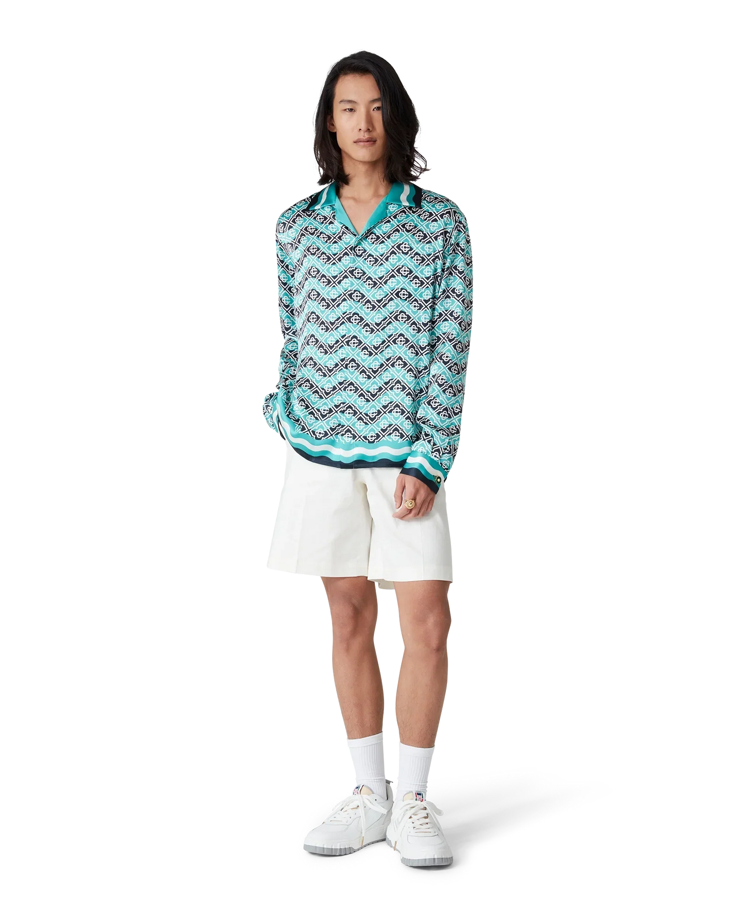 Monogram Wave Long Sleeve Silk Shirt