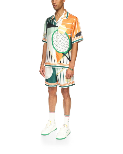 Court Abstrait Short Sleeve Silk Shirt