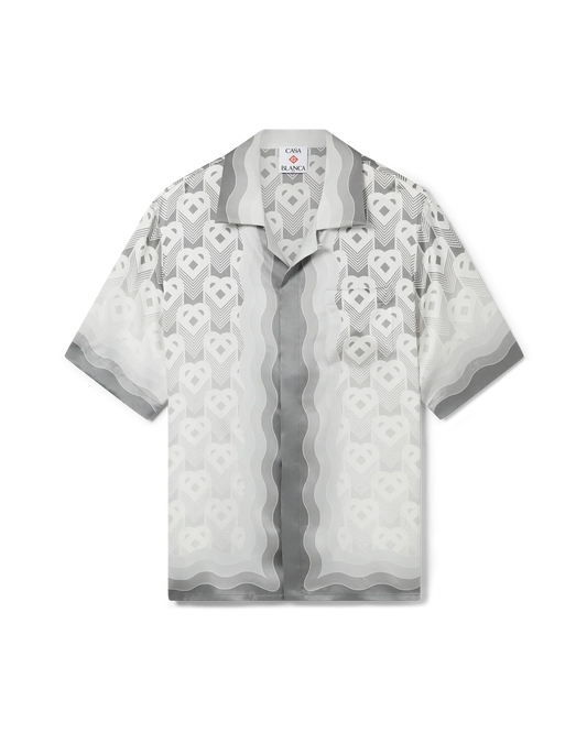 Gradient Heart Monogram Short Sleeve Silk Shirt