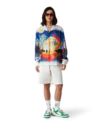 Midnight Acropolis Long Sleeve Silk Shirt