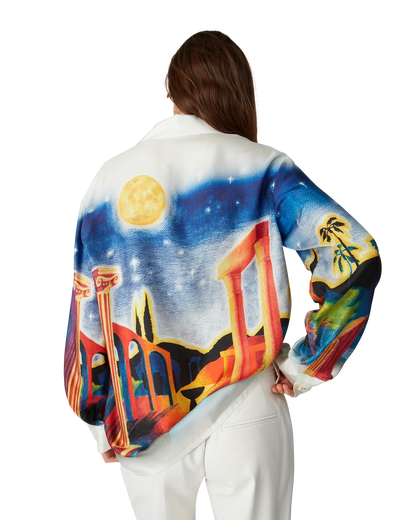 Midnight Acropolis Long Sleeve Silk Shirt