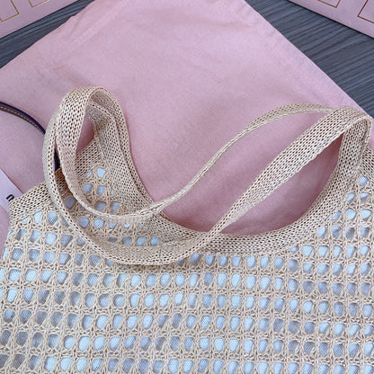 Miumiu - IVY raffia-effect and linen bag