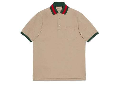 Gucci Cotton Piquet Polo Web Collar Beige
