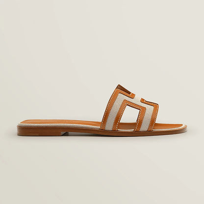Hermès - Sandales Oran Noisette / Beige doré